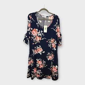 Nemidor Navy Floral Ruffle Sleeve Dress Plus Size 20 Casual Beach Vacation NWT